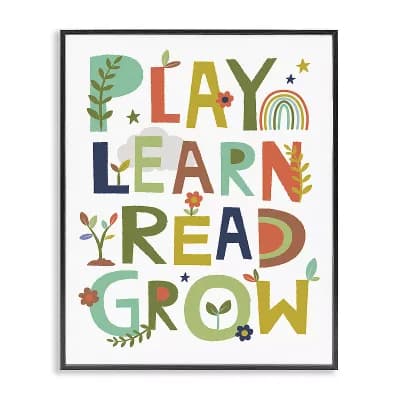 Stupell Home Decor Play Learn Read Grow Typography Framed Wall Art