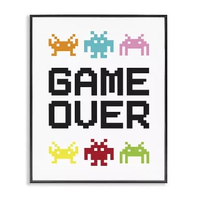 Stupell Home Decor Game Over Pixel Monster Framed Wall Art
