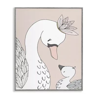 Stupell Home Decor Mother & Baby Swan Flower Crowns Gray Wall Art