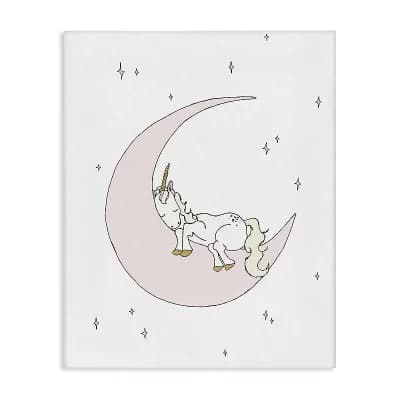 Stupell Home Decor Sleeping Unicorn Delicate Nighttime Moon Canvas Wall Art