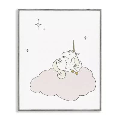 Stupell Home Decor Unicorn on Cloud Watching Stars Framed Giclee Wall Art