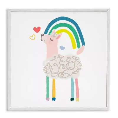 Stupell Home Decor Pastel Rainbow Sheep Hearts Illustration Framed Giclee Wall Art