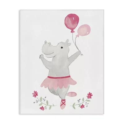 Stupell Home Decor Ballerina Hippo Balloons Floral Canvas Wall Art