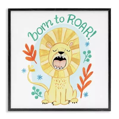 Stupell Home Decor Born To Roar Lion Botanicals Framed Giclee Wall Art
