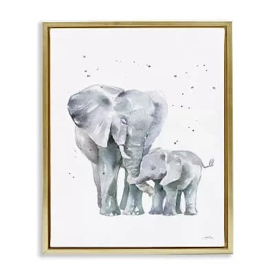 Stupell Home Decor Loving Elephant Family Hugs Watercolor Framed Canvas Wall Art