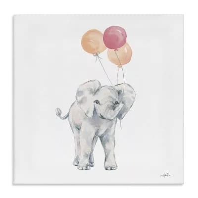 Stupell Home Decor Smiling Elephant Orange Balloons Canvas Wall Art