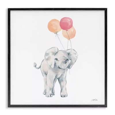 Stupell Home Decor Smiling Elephant Orange Balloons Framed Canvas Wall Art
