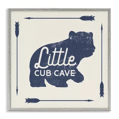 Stupell Home Decor Little Cub Cave Bear Sign Framed Canvas Wall Art