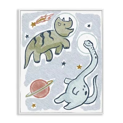 Stupell Home Decor Playful Dinosaurs Outer Space Planets Framed Giclee Wall Art