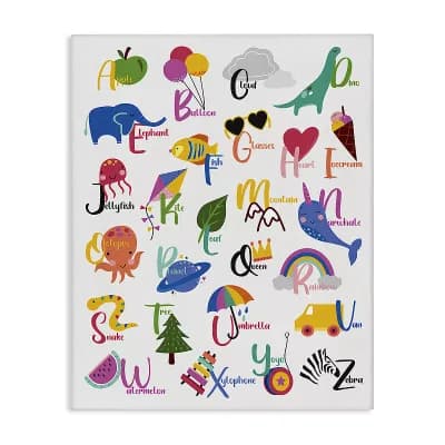 Stupell Home Decor Learning Alphabet Letters Various Things Canvas Wall Art