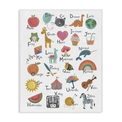 Stupell Home Decor Learning Alphabet Letters Various Wildlife Canvas Wall Art