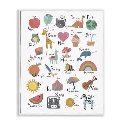 Stupell Home Decor Learning Alphabet Letters Various Wildlife Framed Canvas Wall Art