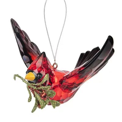 Kissing Krystals Cardinal in Flight Christmas Ornament