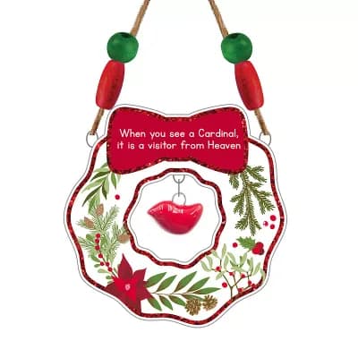 When You See a Cardinal It Is a Visitor from Heaven with Cardinal and Wood Embellishments Sentiment Ceramic Ornament