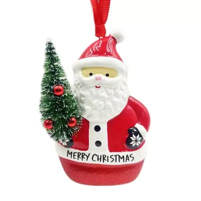 Santa Merry Christmas Sentiment Ceramic Ornament