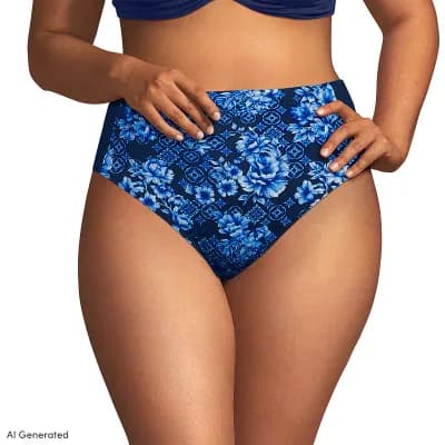 Plus Size Lands' End Seamed High Waisted Bikini Bottoms