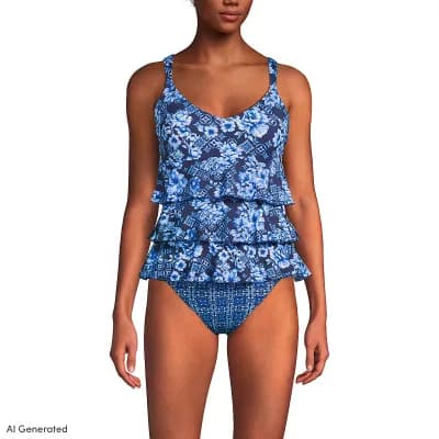 Women's Lands' End Long Torso Ruffle Fauxkini One-Piece Swimsuit