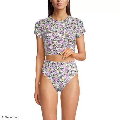 Women's Lands' End Cap Sleeve Midkini Swim Top