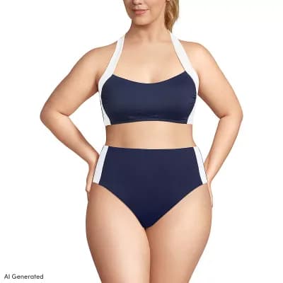 Plus Size Lands' End Seamed Halter Swim Top