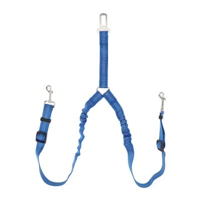 Double Dog Seat Belt, Nylon Pet Car Headrest Restraint Safety Seatbelt, No Tangle Dog Leash Blue