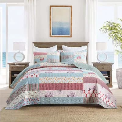 Marcielo 3 pc Printed Quilt Set Floral Patchwork Pattern Bedspread Set
