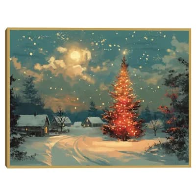 Full Moon Christmas Framed Winter Scene Wall Art
