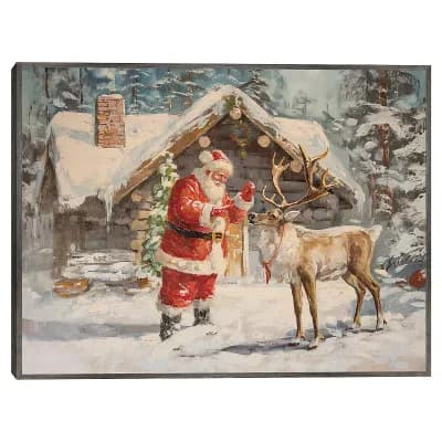Santa and Reindeer Framed Holiday Wall Art