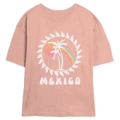 Juniors' Mexico Tropical Stamp Skimmer Graphic Tee