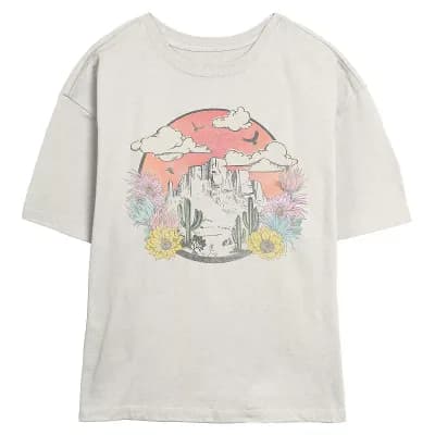 Juniors' Colorful Desert Stamp Skimmer Graphic Tee