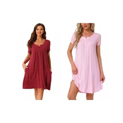 2 pc Women's Sleepwear Summer Short Sleeves with Pockets Lounge Nightgown
