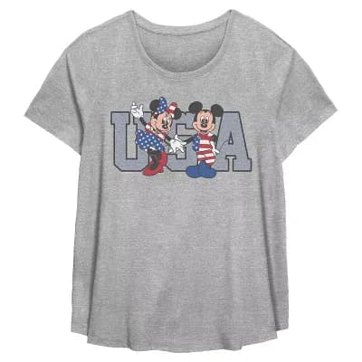 Plus Size Disney's Mickey Mouse & Minnie Mouse USA Americana Flowy Graphic Tee