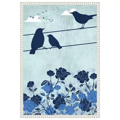 Three Blue Birds by Jemma Morris Framed Canvas Wall Art Print