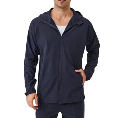Men's Lightweight Zip-Up Hoodie Jacket with Adjustable Hood and Side Pockets