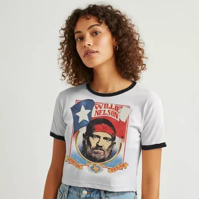 Juniors' Willie Nelson Austin Texas Graphic Ringer Baby Tee