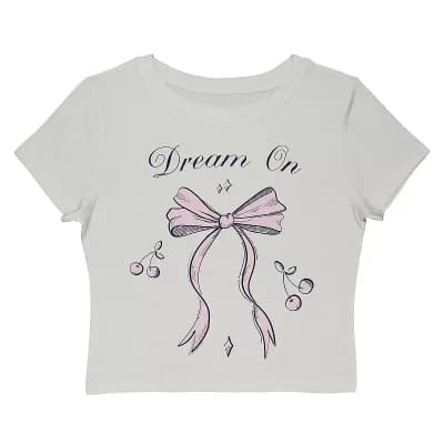 Juniors' Grayson Threads The Label Dream On Bow And Cherries Graphic Baby Tee