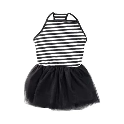 Midlee Elegant Black & White Stripe Tutu Large Dog Dress