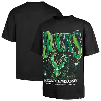 Men's '47 Black Milwaukee Bucks Past Champs Collection Flashbulb Foundation T-Shirt