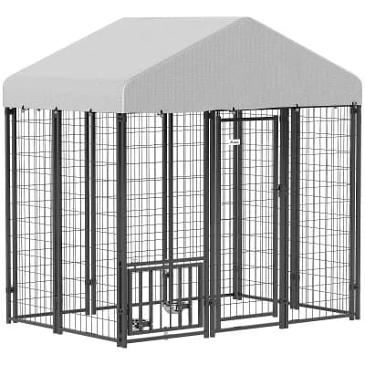 PawHut 5.9ft x 5.9ft x 6ft Outdoor Dog Kennel with Rotating & Adjustable Bowls