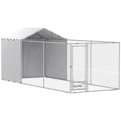 PawHut Large Outdoor Dog Kennel w/ Cover Rotating Bowls 19.7ft x 7.5ft x 7.5ft
