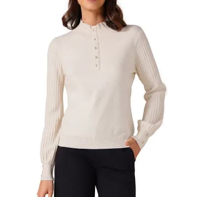 Women's Casual Turtleneck Long Sleeve Buttons Trendy Fall Winter Basic Blouse Sweater