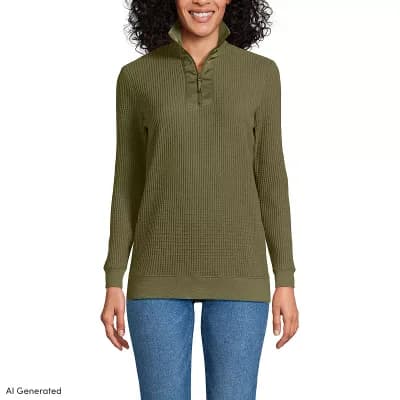 Women's Lands' End Waffle Long Sleeve Pullover Sweater
