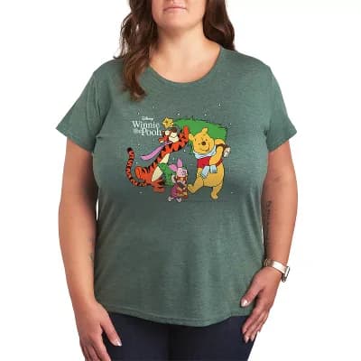Plus Size Disney's Winnie The Pooh Christmas Tree Graphic Tee