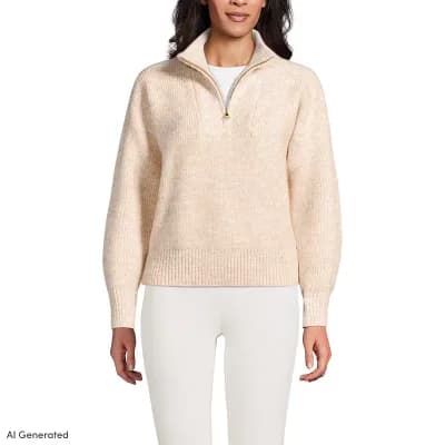 Women's Lands' End Fuzzy Wedge Quarter Zip Sweater