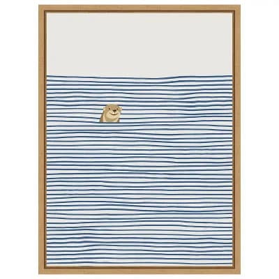 Otter in the Waves by Little Dean Framed Canvas Wall Art Print