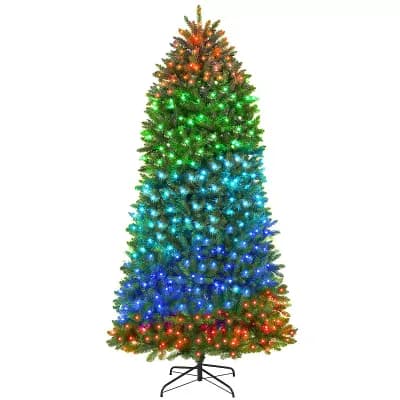 HOMCOM 9ft Christmas Tree with RGB LEDs, App Control, Hinged Xmas Tree