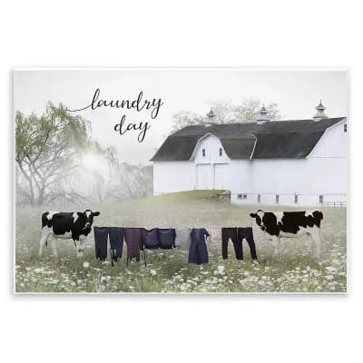 Stupell Home Decor Laundry Day with Rural Cows Plaque Wall Art