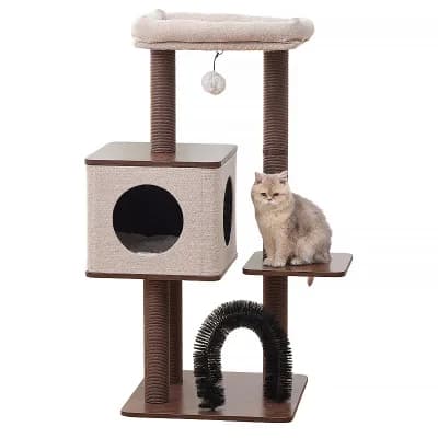 PetPals® Elevate 2.0 4-Level 37” Mid-Century Modern Cat Tree with Recycled Paper Rope, Washable Bed