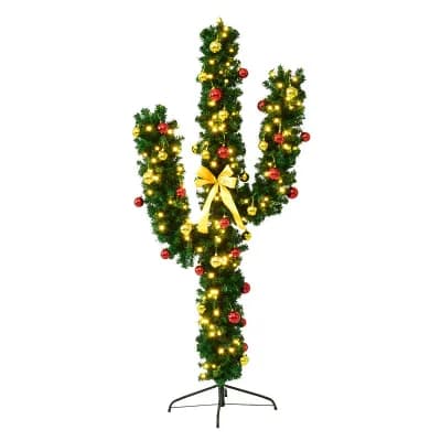 Costway 7 FT Pre-Lit Cactus Christmas Tree with 160 LED Lights Green