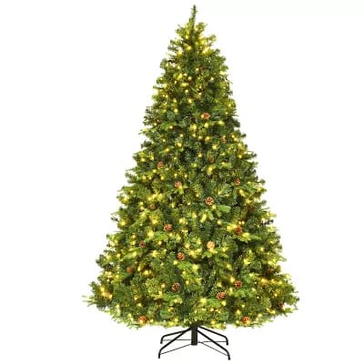 Costway 7.5 FT Pre-Lit Artificial Christmas Tree Hinged with 540 Warm White LED Lights