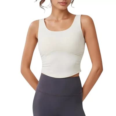 Women's Scoop Neck Cropped Tank Top with Strappy Cutout Back and Ruched Side Detailing